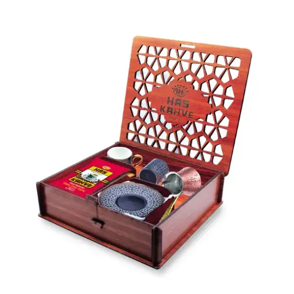 HasCoffee Special Wooden Gift Box Included Coffee Pot and Authentic Cup Set